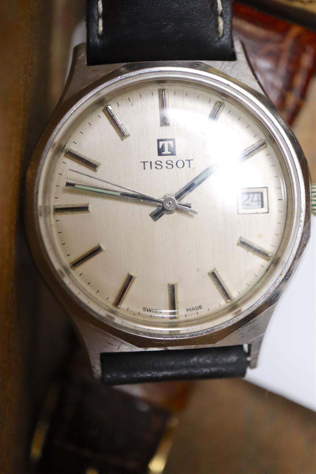 A collection of eight assorted gentlemans wrist watches including Onsa, Tissot, Mathias chronograph and Rotary.